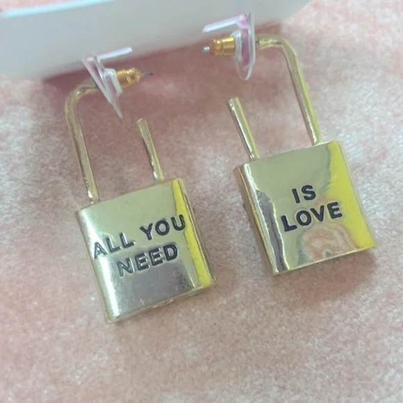 Brand New Betsey Johnson All You Need is Love Locket Crystal Rainbow Earrings - Picture 9 of 14